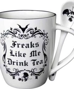 Budget 💯 ALCHEMY GOTHIC Bats Freaks Like Me Drink Tea | MUG AND SPOON SET 🔥