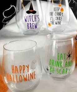Budget 👍 GOTHIC GIFTS Ghosts 🦇 Halloween | STEMLESS WINE GLASS SET* ⌛