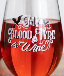 Discount 🔔 GOTHIC GIFTS Bats My Blood Type Is Wine | STEMLESS WINE GLASS 😉
