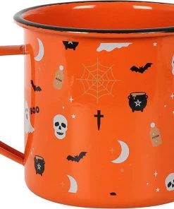 Flash Sale 😉 GOTHIC GIFTS Bats Orange 🦇 Halloween Print | ENAMEL MUG 🔔