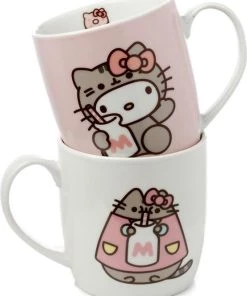 Promo 💯 Cats Hello Kitty & Pusheen | PORCELAIN MUGS [Set Of 2] 🤩
